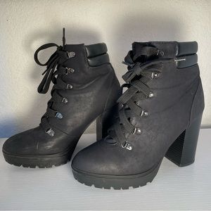 Soda Lace Up High Heel Combat Boots 9